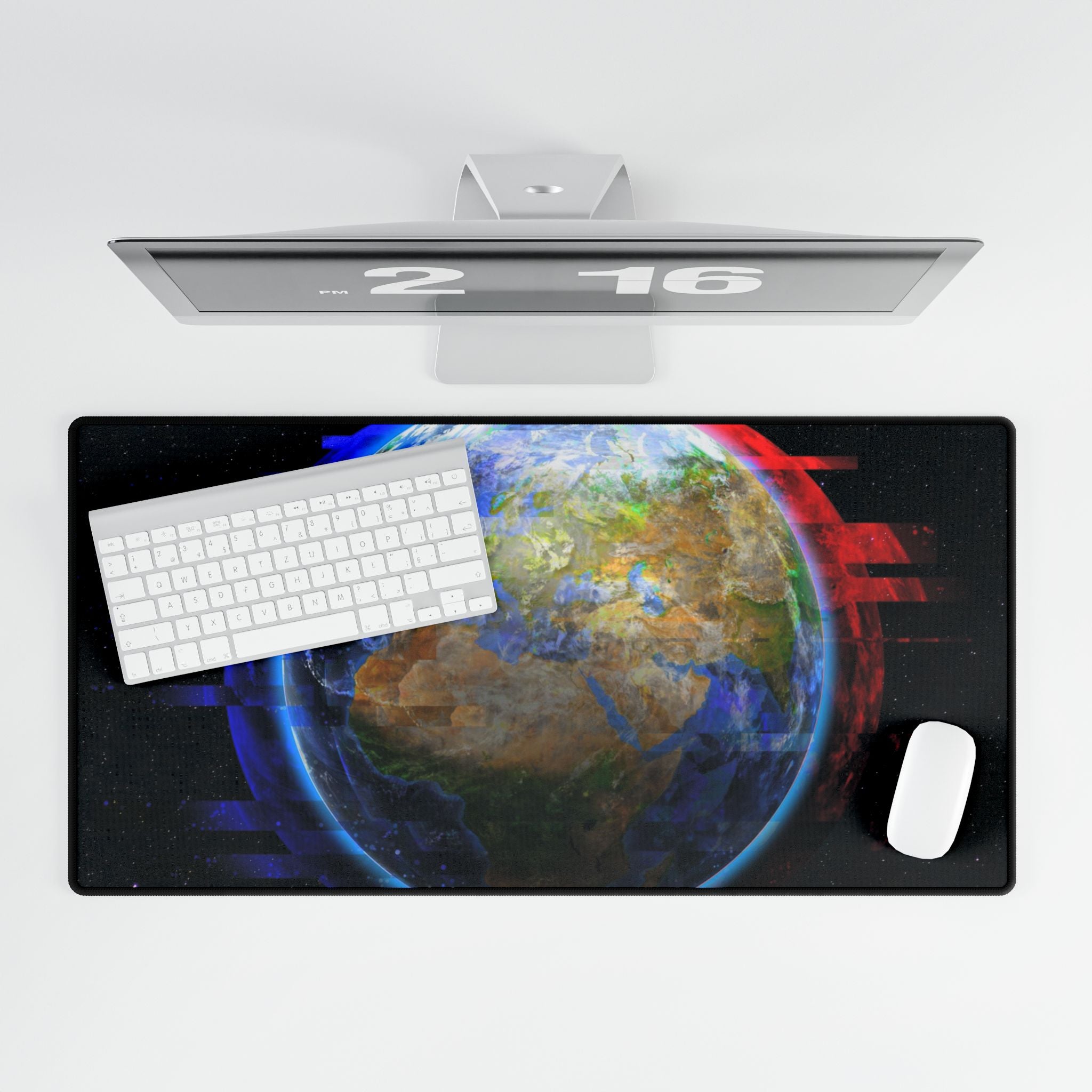 Earth Glitched Mouse Pad - Geometric Glitch Desk Mat