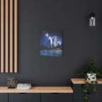 Space Cityscape on the Shore Canvas Wall Art - Neon Sci-Fi Coast Decor