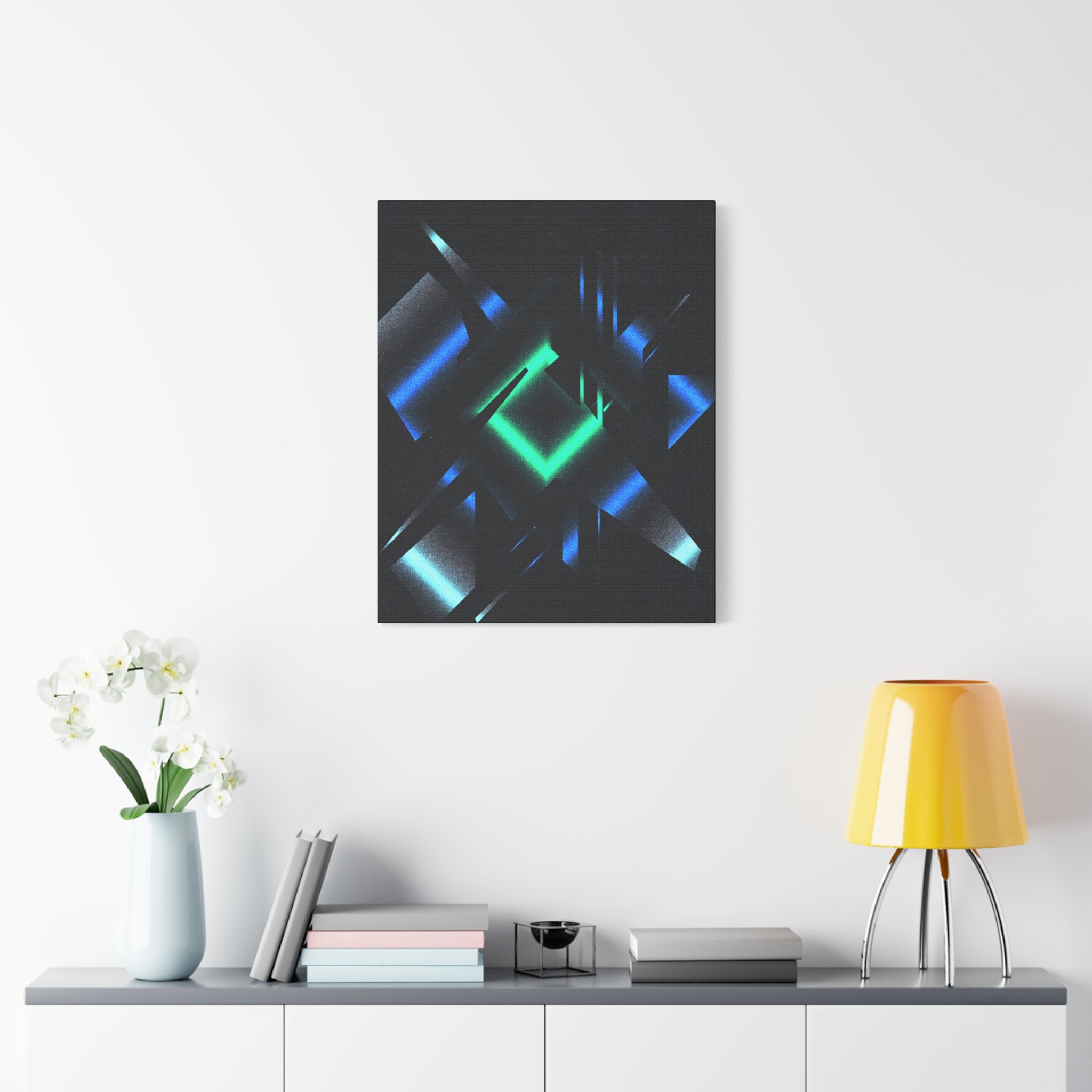 Abstract Techno Blue Canvas Wall Art - Digital Glitch Decor