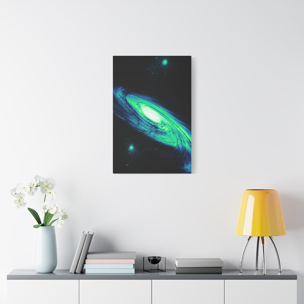 Vaporwave Green Blue Spiral Galaxy Canvas Art | Neon Retro Space Nebula Wall Decor