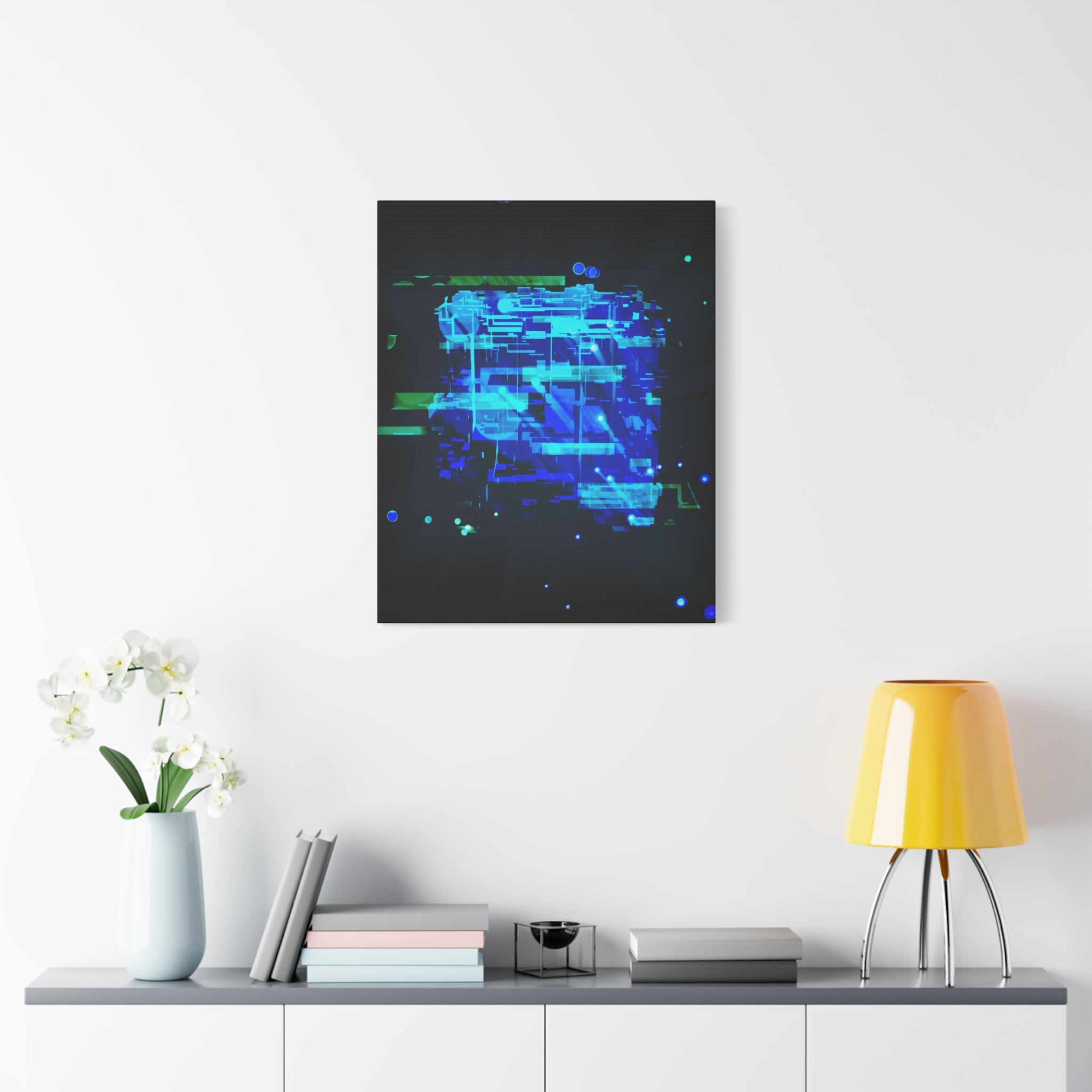 The Data Cube Sci-Fi Cyberpunk Canvas Art | Abstract Tech Futuristic Digital Wall Decor
