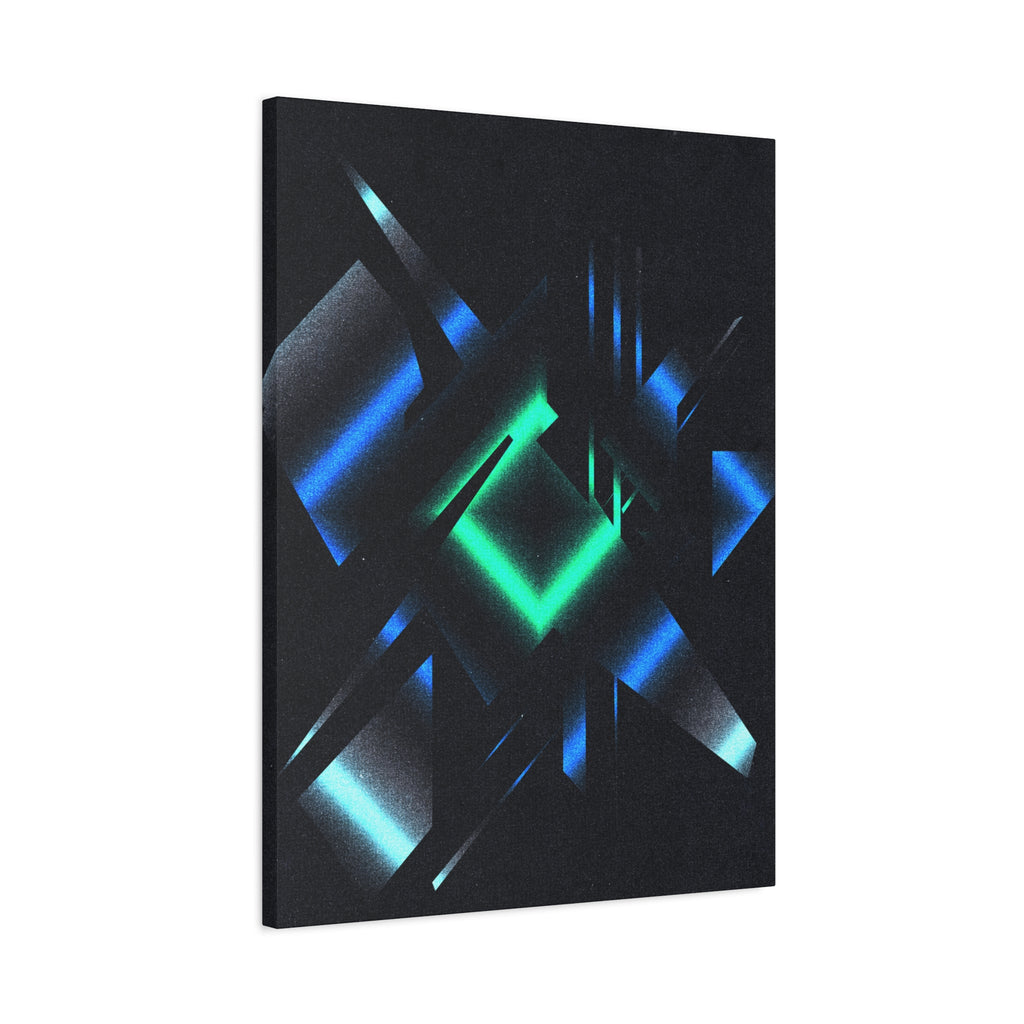 Abstract Techno Blue Canvas Wall Art - Digital Glitch Decor