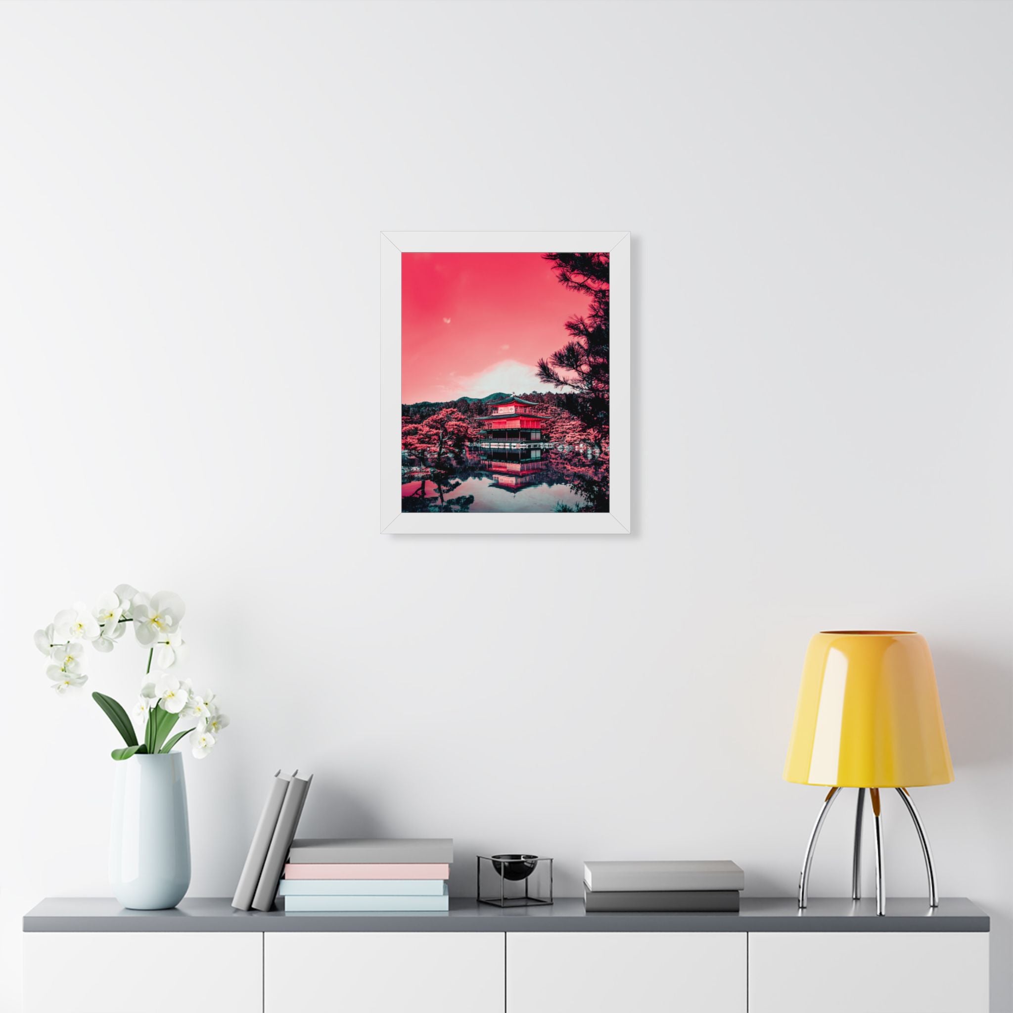 Red Forest Framed Poster - Enchanting Landscape Wall Art