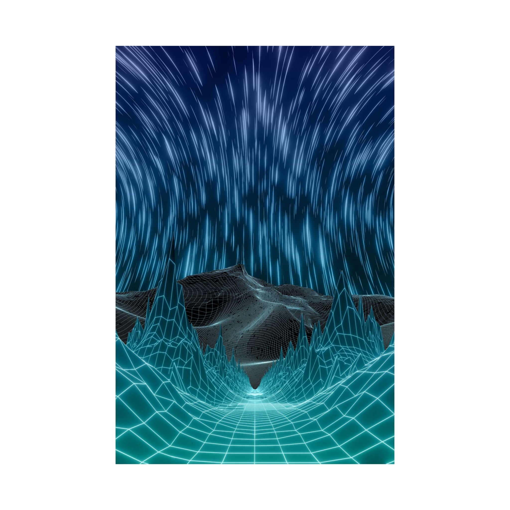 Cyber Wave Escape Poster Print - Synthwave Neon Grid Art