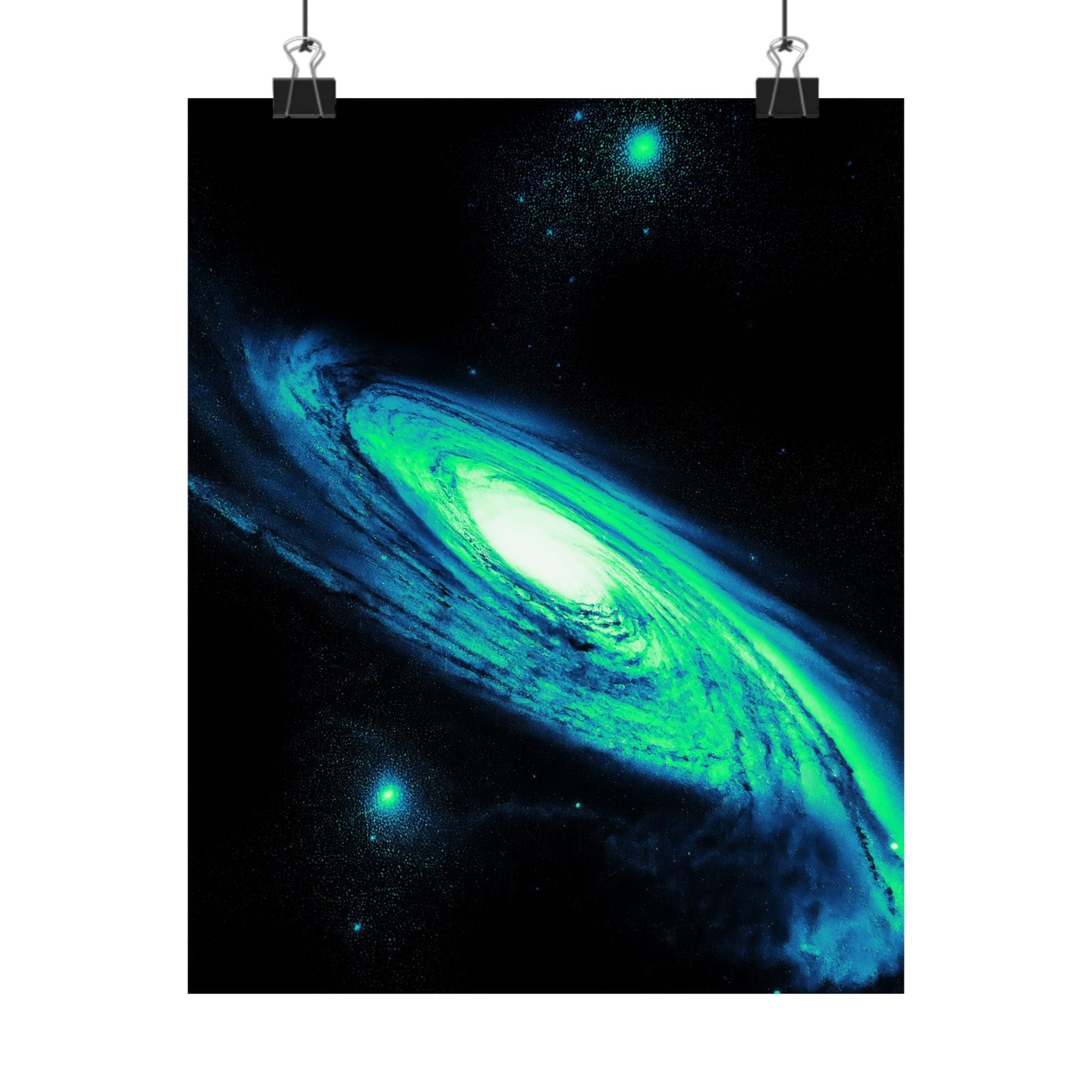 Vaporwave Green and Blue Spiral Galaxy Matte Poster Print