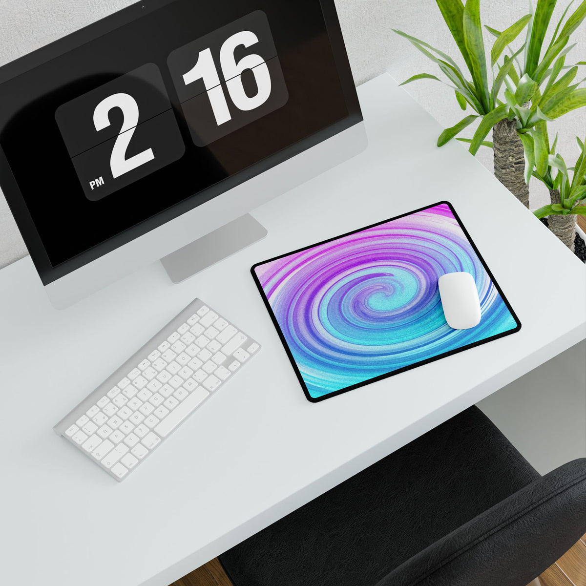 Daze And Haze Desk Mat - Swirling Vortex of Purple, Blue, White Mouse Pad