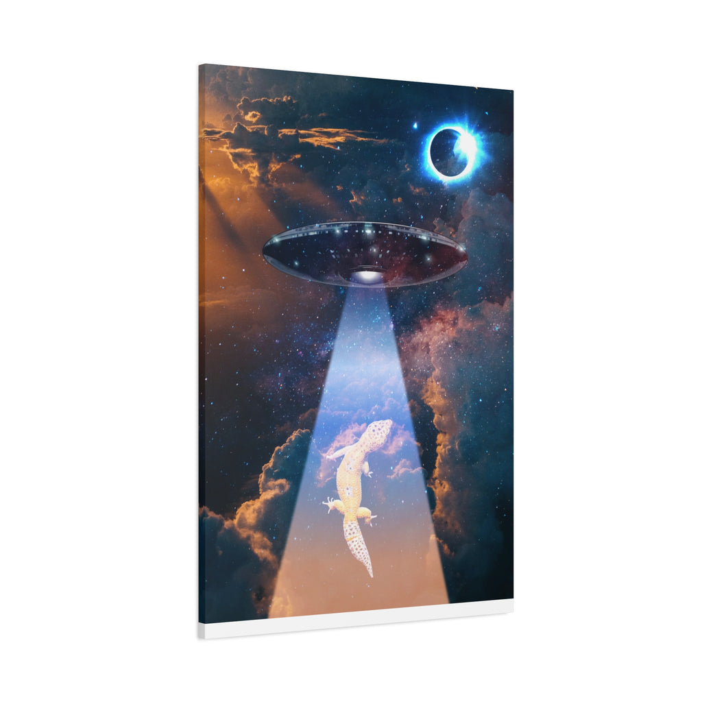 Space Lizards Canvas Wall Art - Lizard Being Abducted Ufo Decor