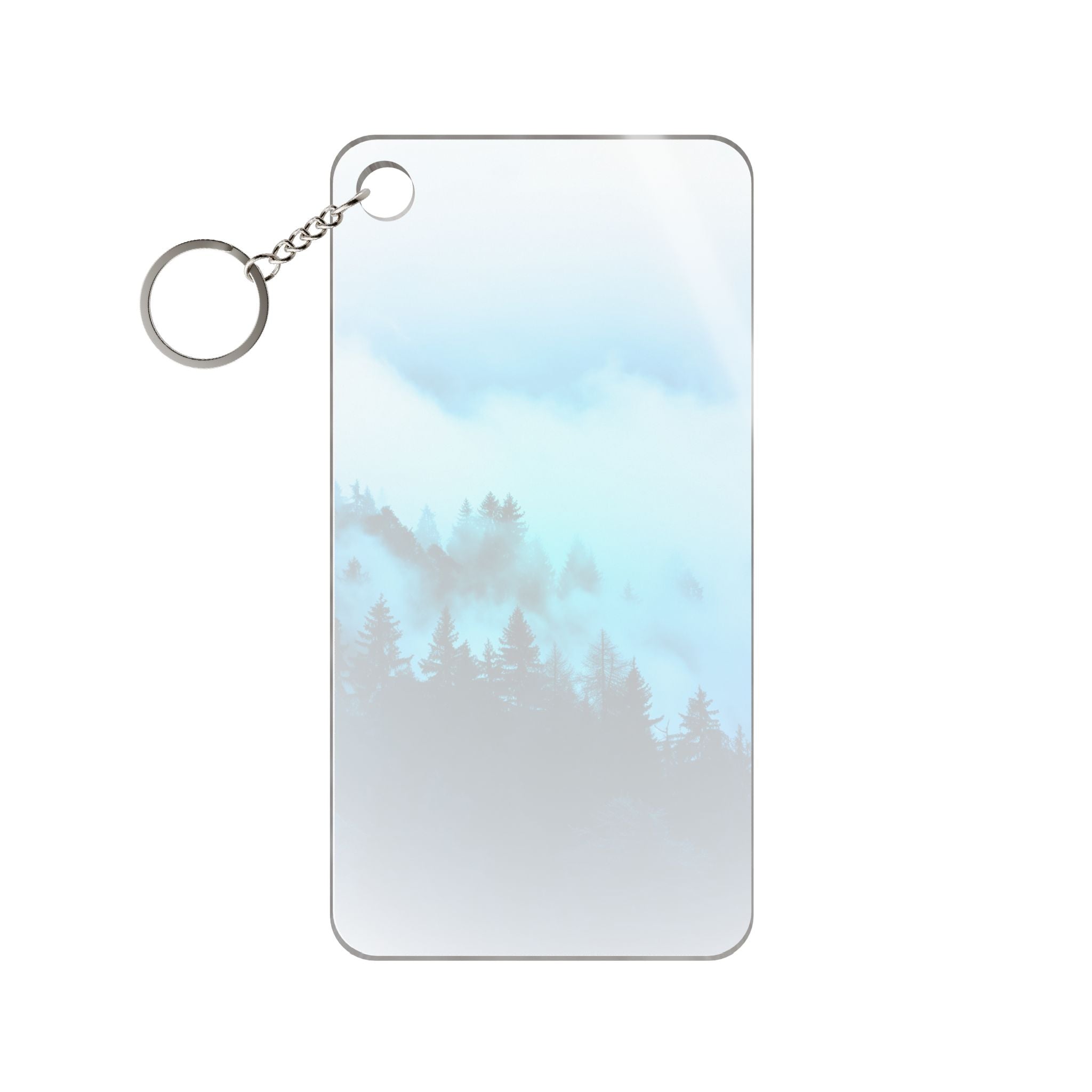 Blue Mountain Fog Keychain - Misty Landscape Acrylic Charm