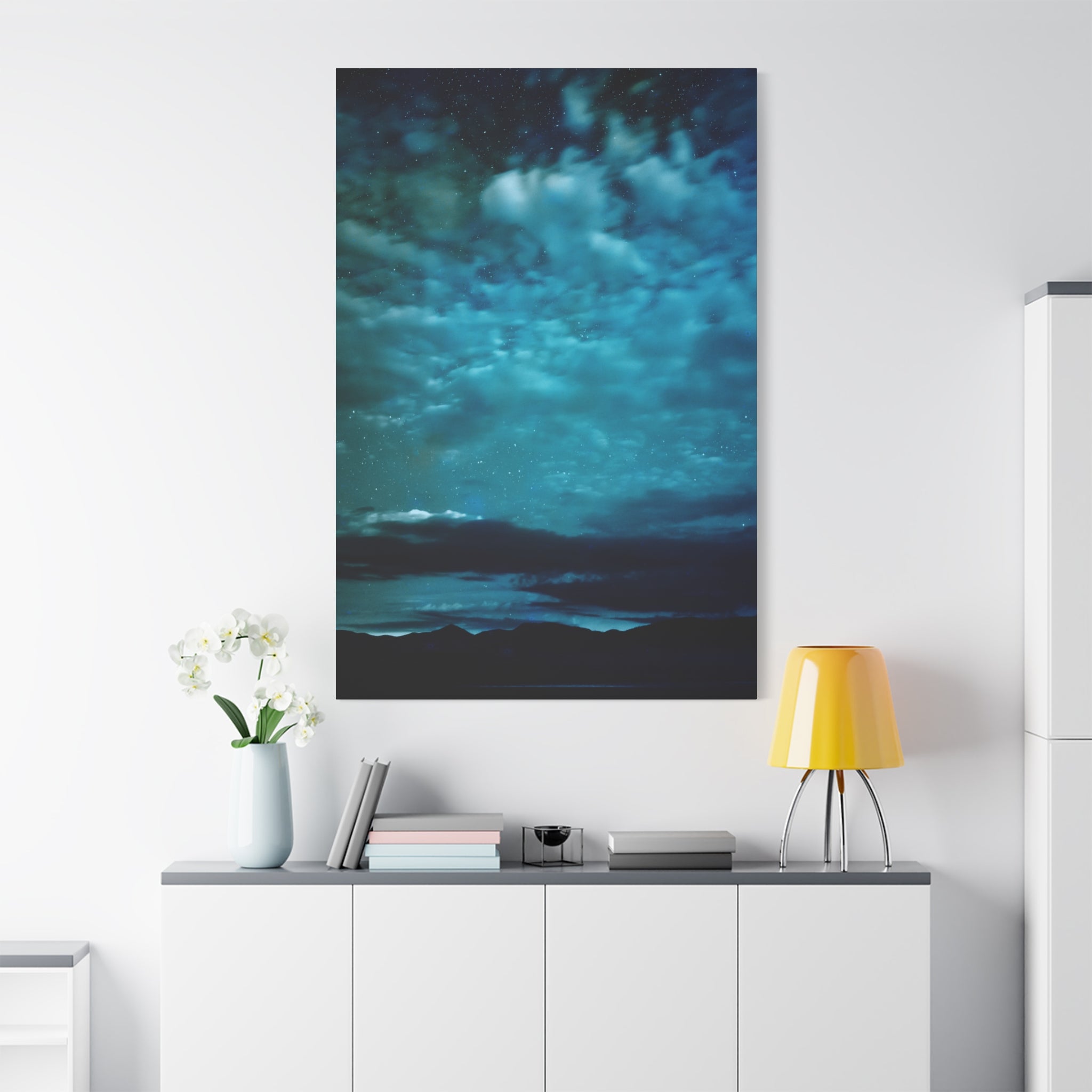Serene Blue Sunrise Canvas Wall Art - Peaceful Misty Lake Decor