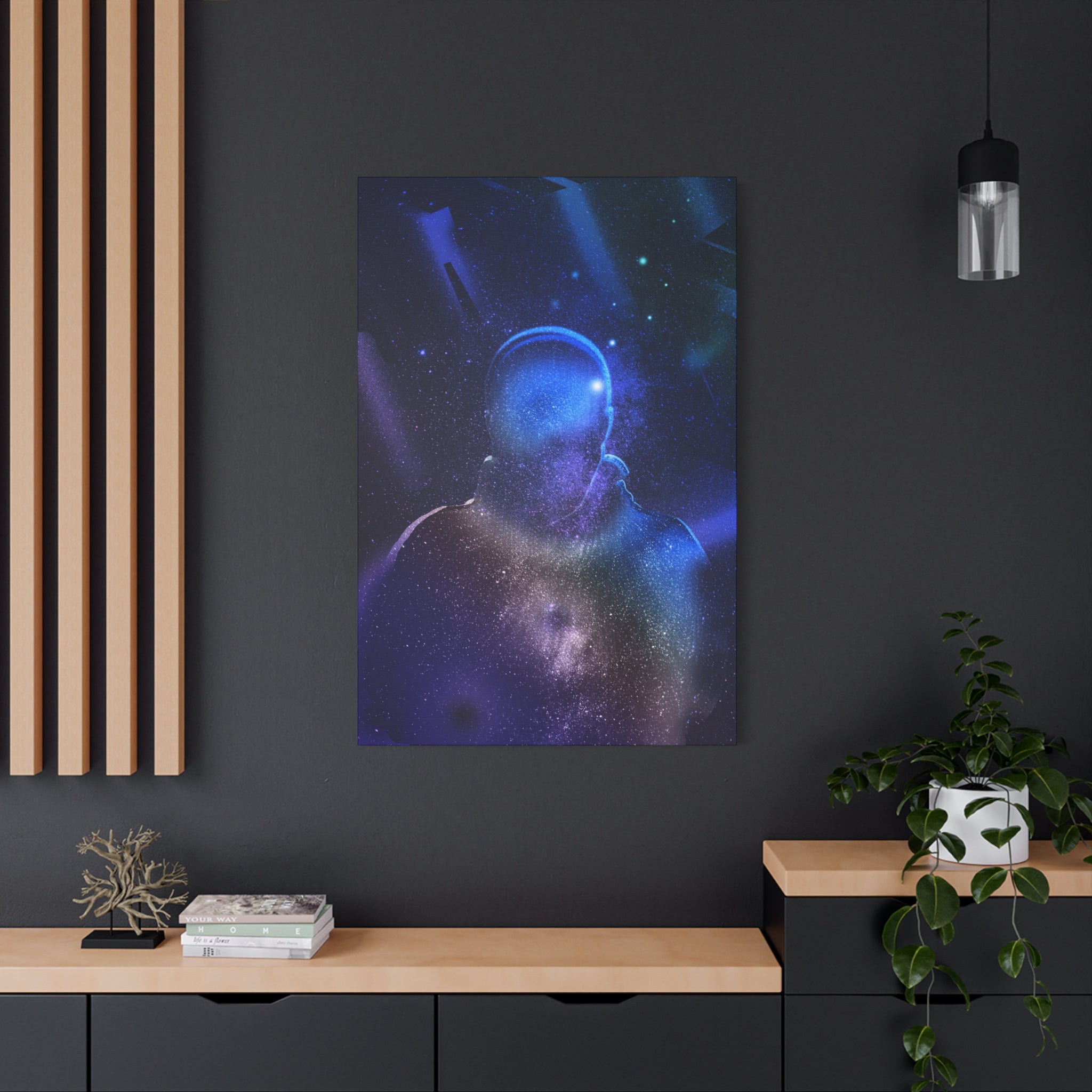 Figure in Space Canvas Wall Art - Cosmic Silhouette Decor