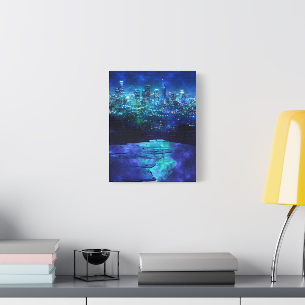 Cosmic Frosted City Canvas Wall Art - Winter Cityscape Decor