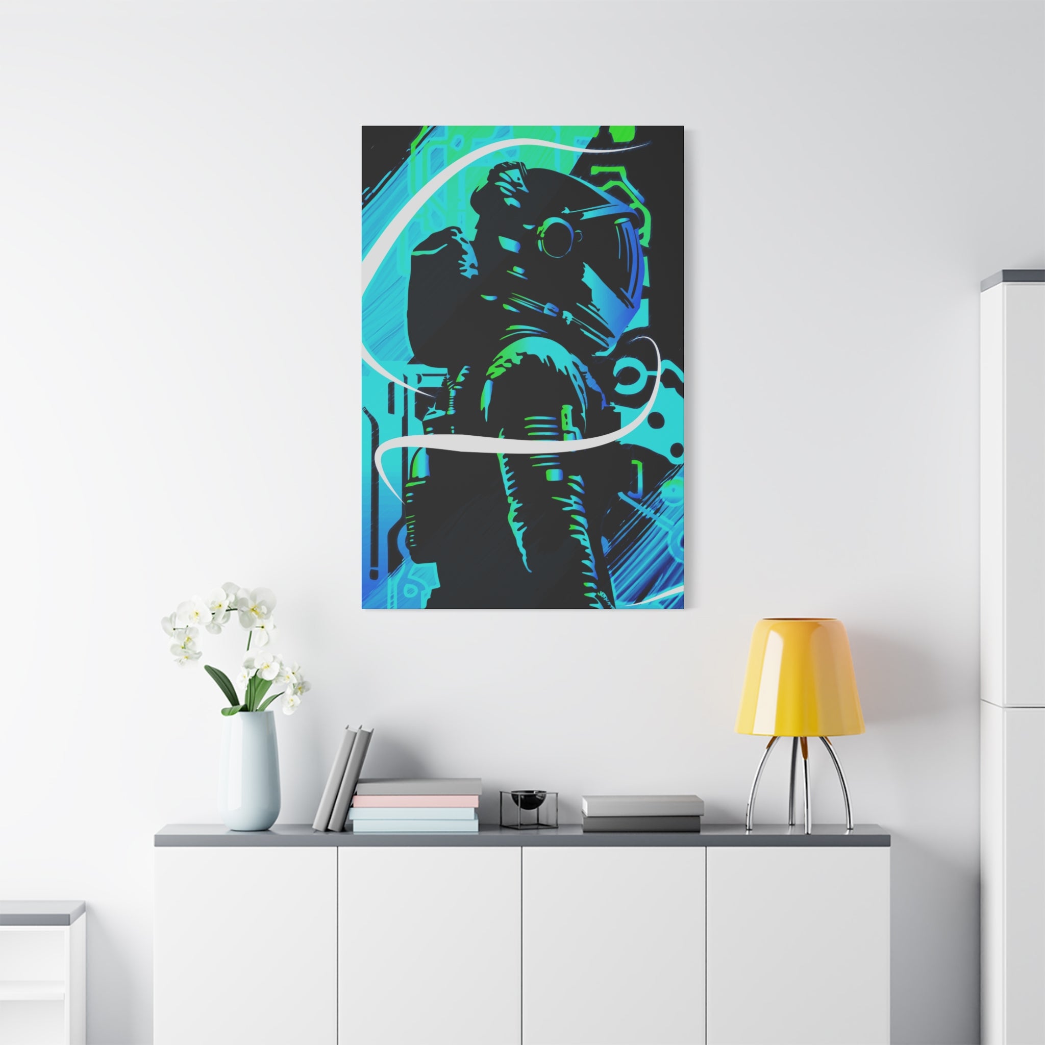Grunge Paint Blast Canvas Wall Art - Abstract Graffiti Astronaut Decor