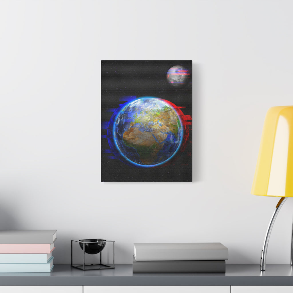 Earth Glitched Canvas Wall Art - Digital Glitch Futuristic World