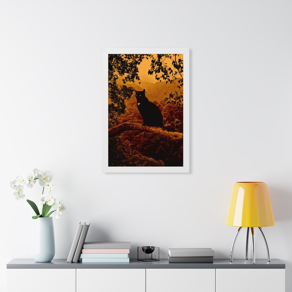 Spooky Cat in Tree Framed Poster - Halloween Wall Art
