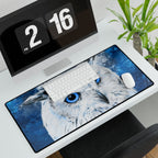Frost Owl Desk Mat - Winter Forest Bird Mouse Pad