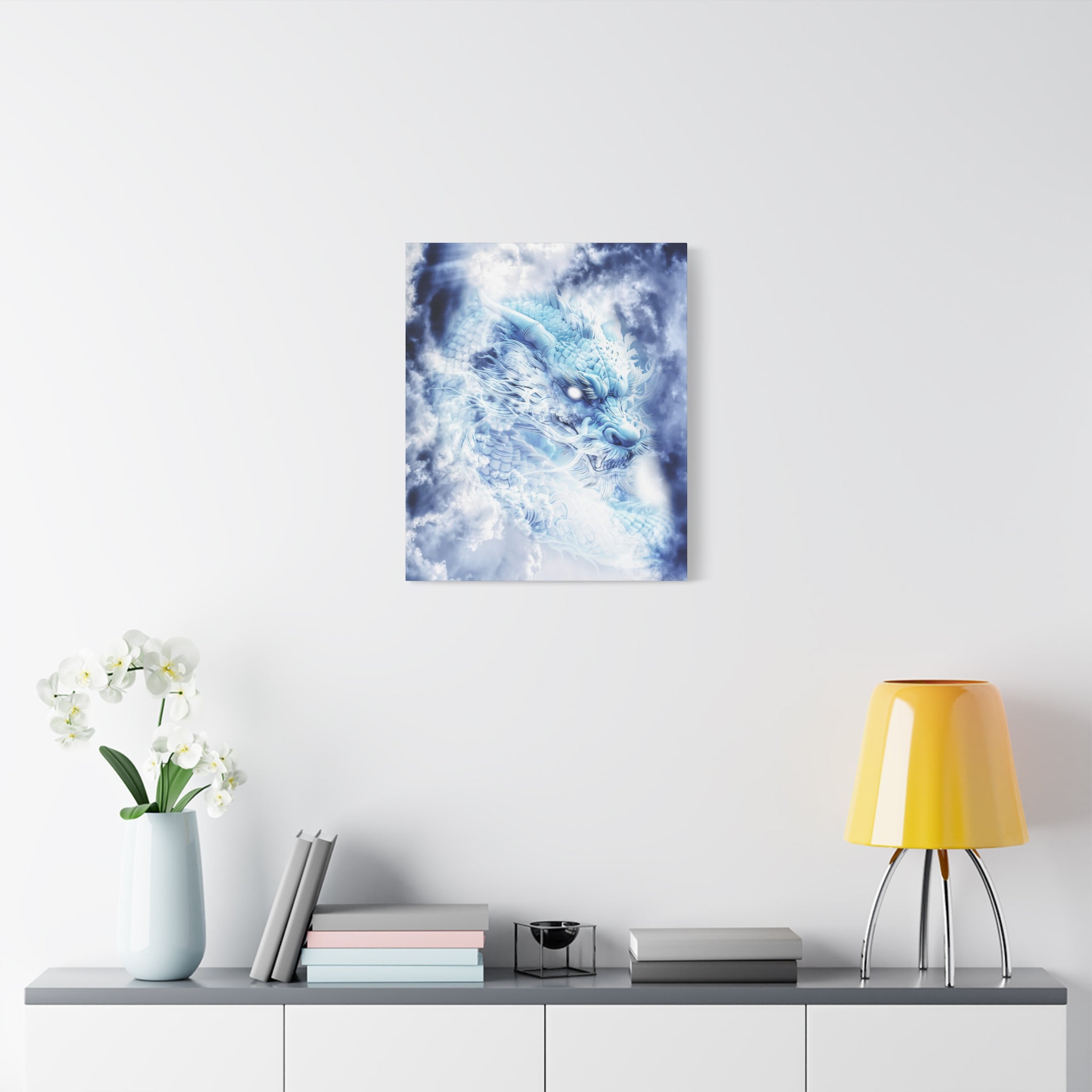 Blue Sky Dragon Canvas Wall Art - Celestial Fantasy Decor
