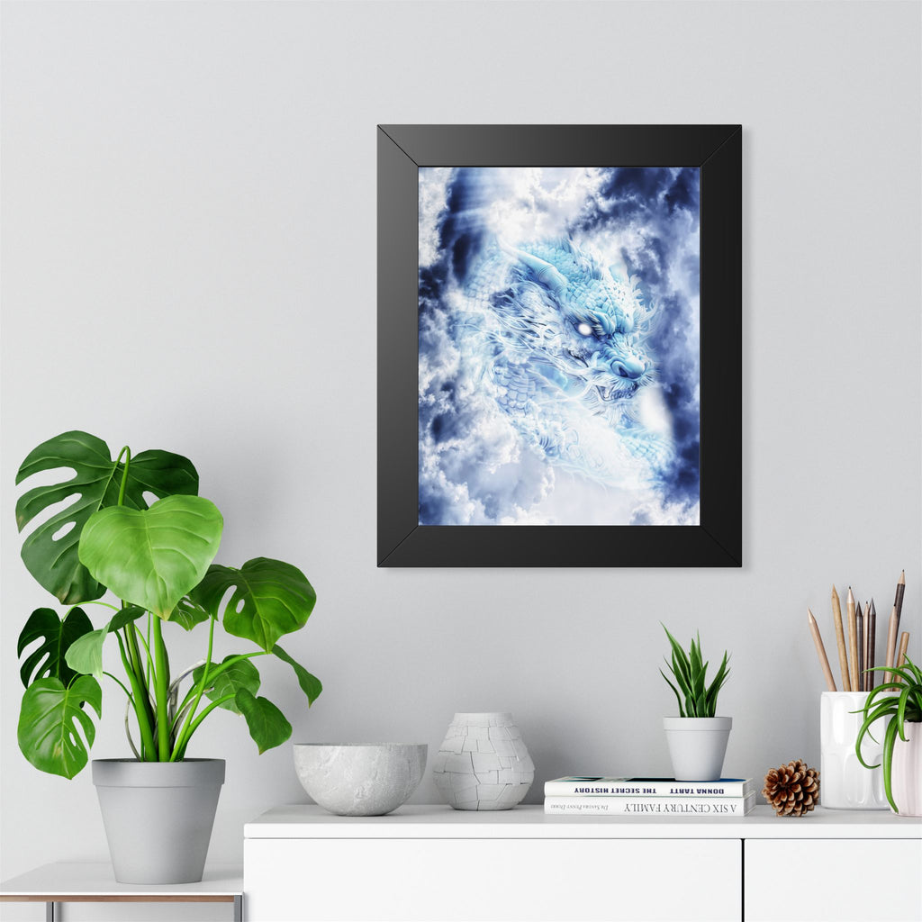 Blue Sky Dragon Framed Poster - Celestial Fantasy Wall Art