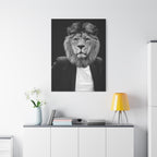 Lion in a Suit Canvas Wall Art - Modern Quirky Animal Portrait