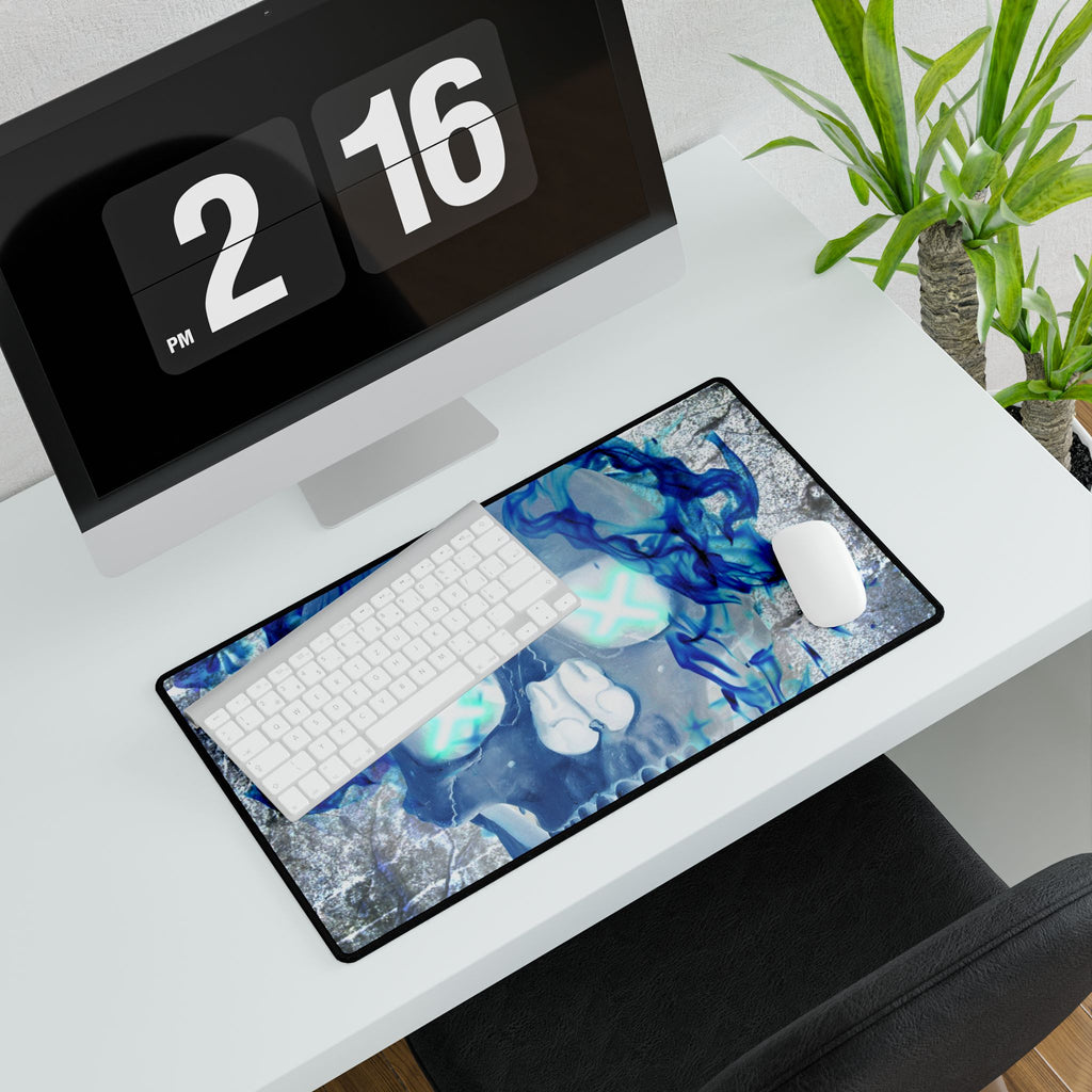 Blue Flame Skull Gaming Desk Mat - Gothic Fire Skull Mat