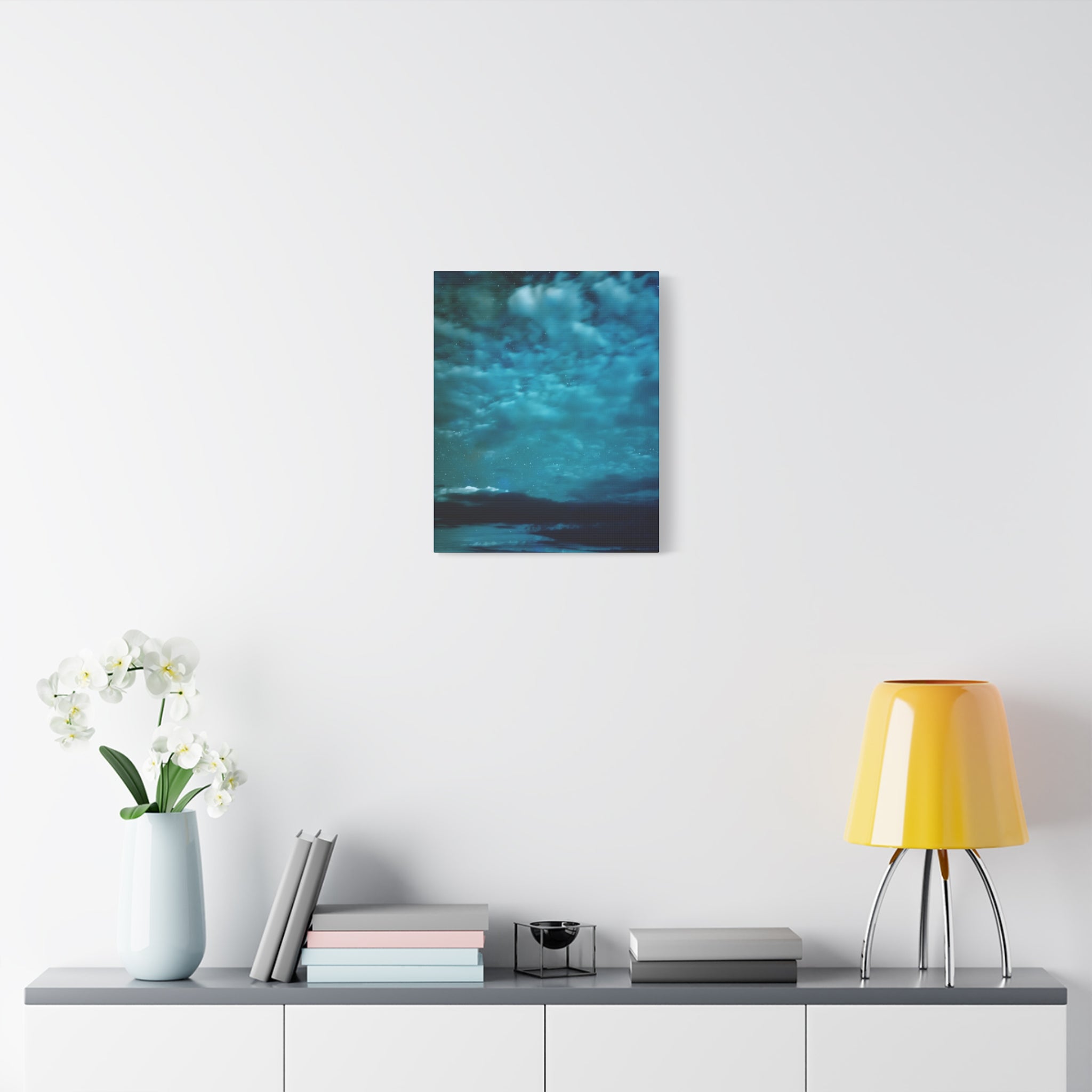 Serene Blue Sunrise Canvas Wall Art - Peaceful Misty Lake Decor