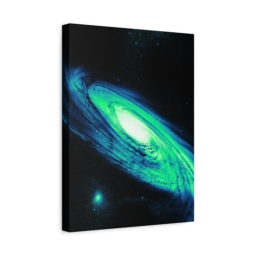 Vaporwave Green Blue Spiral Galaxy Canvas Art | Neon Retro Space Nebula Wall Decor
