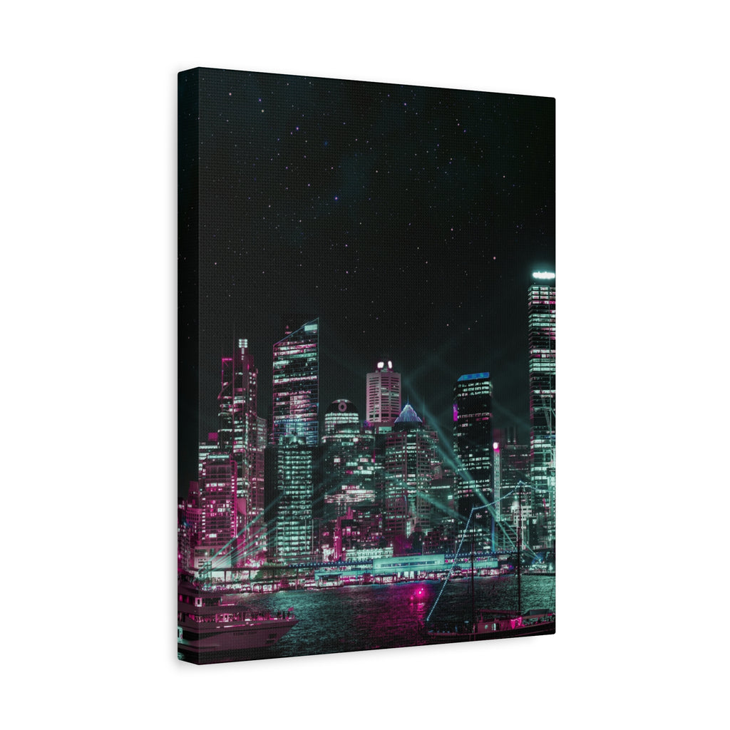 Cyberpunk Harbor Canvas Wall Art - Futuristic Sci-Fi City Decor