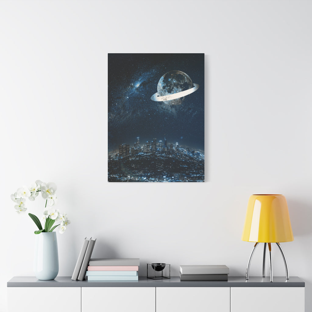 Starlight Cityscape Under a Celestial Moon Canvas Wall Art