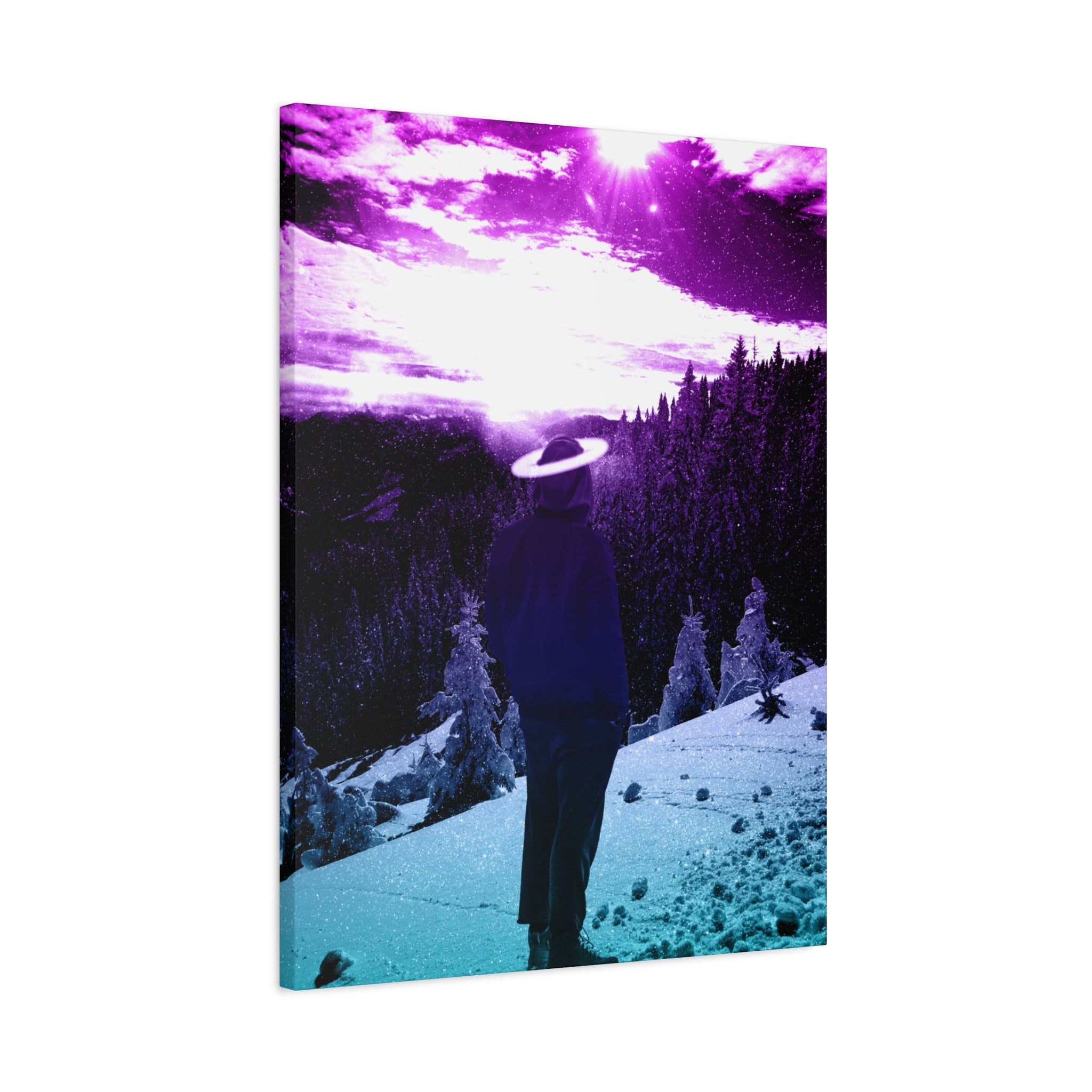 Winter Aurora Light Snowy Forest Canvas Art | Northern Lights Arctic Landscape Wall Decor