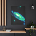Vaporwave Green Blue Spiral Galaxy Canvas Art | Neon Retro Space Nebula Wall Decor