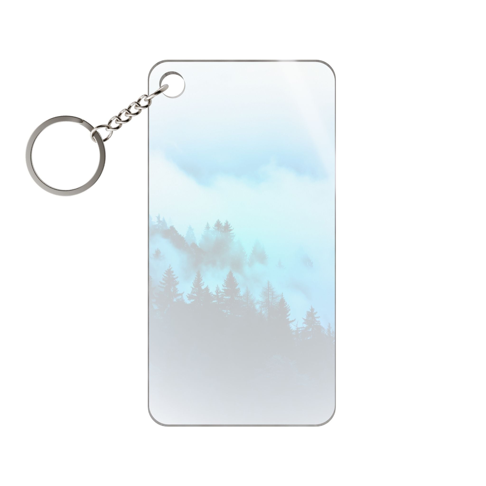 Blue Mountain Fog Keychain - Misty Landscape Acrylic Charm