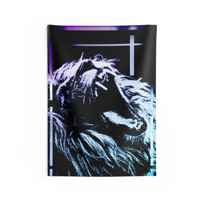 CRT Lion Retro Wave Tapestry - Synthwave Neon Wall Hanging
