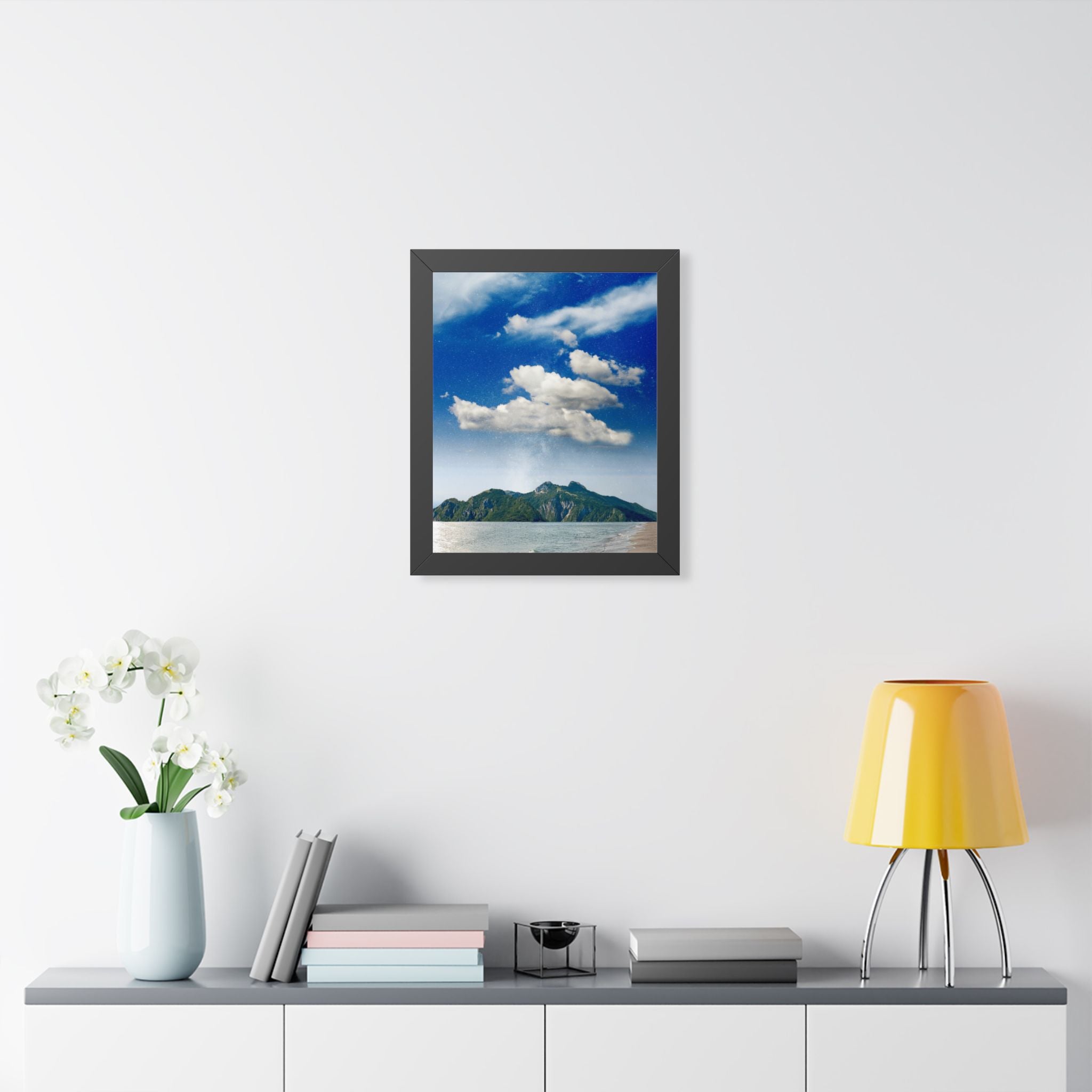 Star-Filled Shoreline Framed Vertical Poster - Stunning Ocean View Art for Home & Office Décor