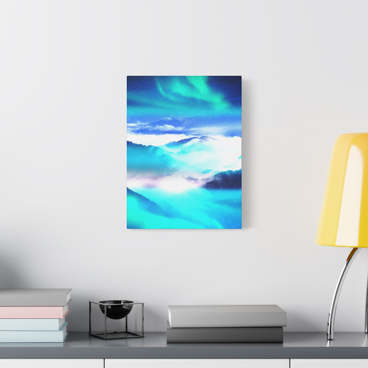 Starry Mountain Sky Canvas Wall Art - Aurora Borealis Decor