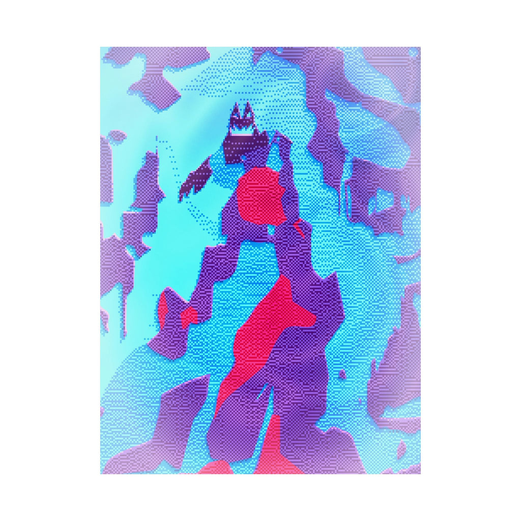 Retro Ice Cave Poster - Cool-Toned Glitch Aesthetic Art Print