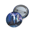 Space Cityscape on the Shore Pin - Neon Night Coast Art Button