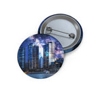 Space Cityscape on the Shore Pin - Neon Night Coast Art Button