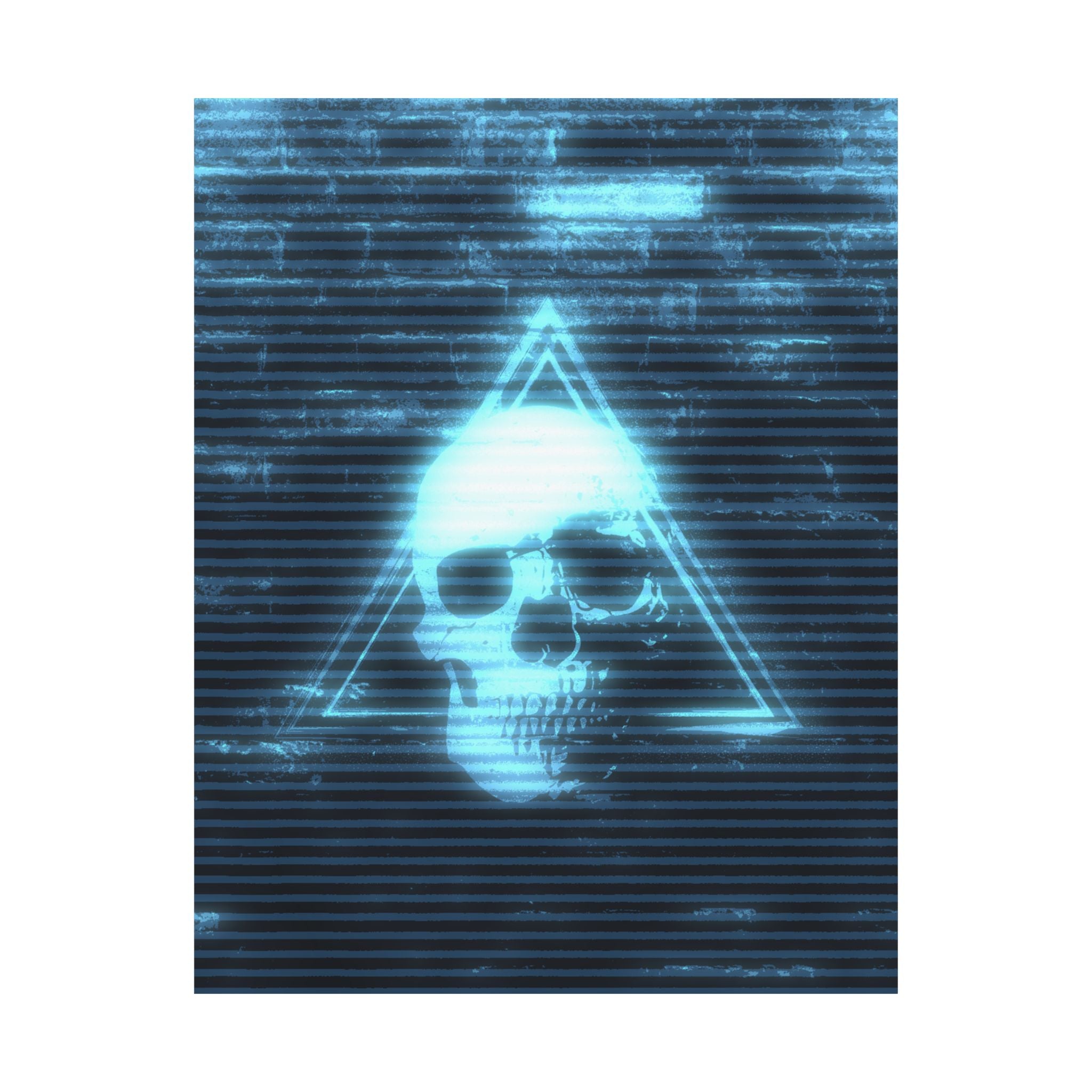CRT Blue Skull Poster - Cyber-Noir Scanline Skull Art Print