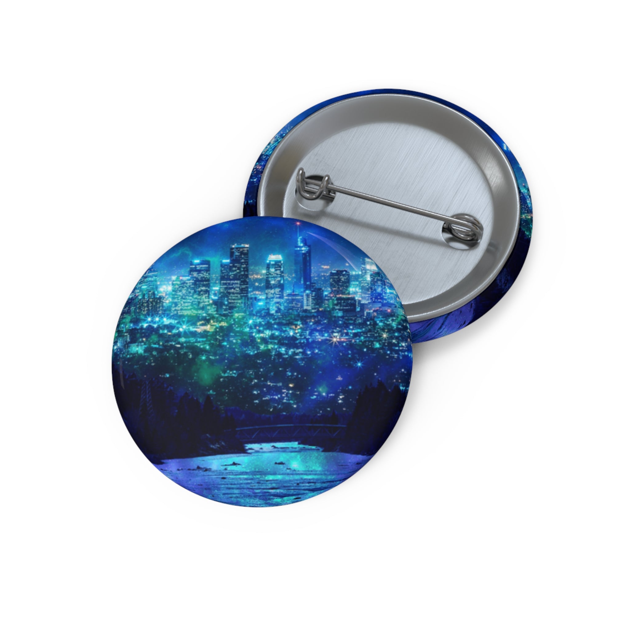 Frosted City Skyline Pin - Cosmic Cityscape Art Button
