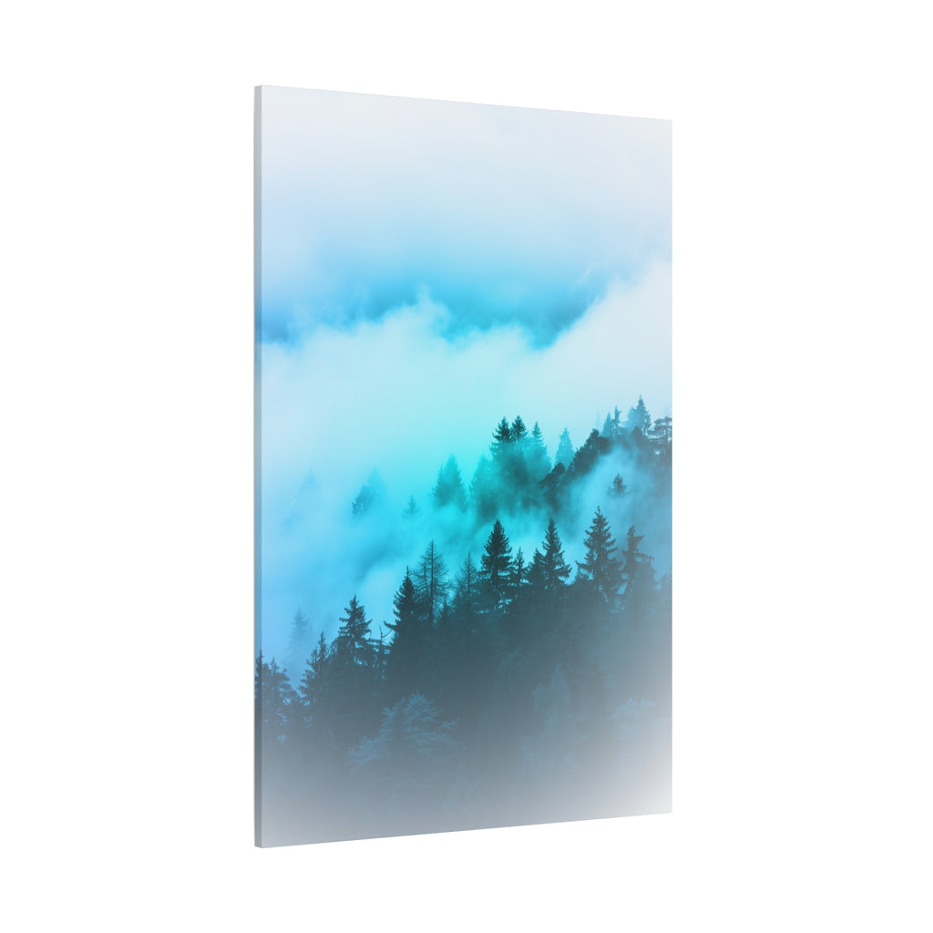 Blue Mountain Fog Canvas Wall Art - Misty Forest Nature Decor