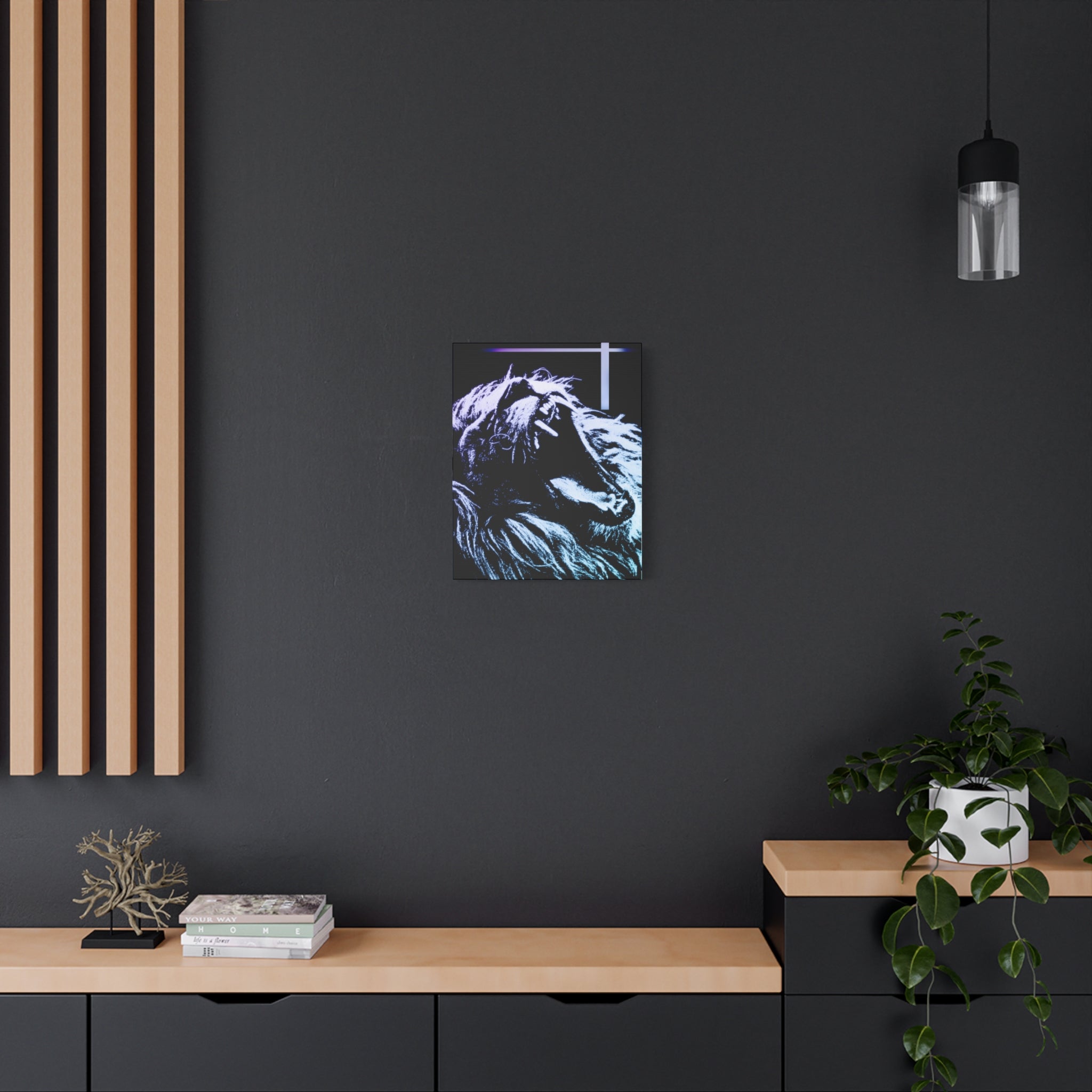 CRT Lion Retro Wave Canvas Art - 80s Vaporwave Neon Decor