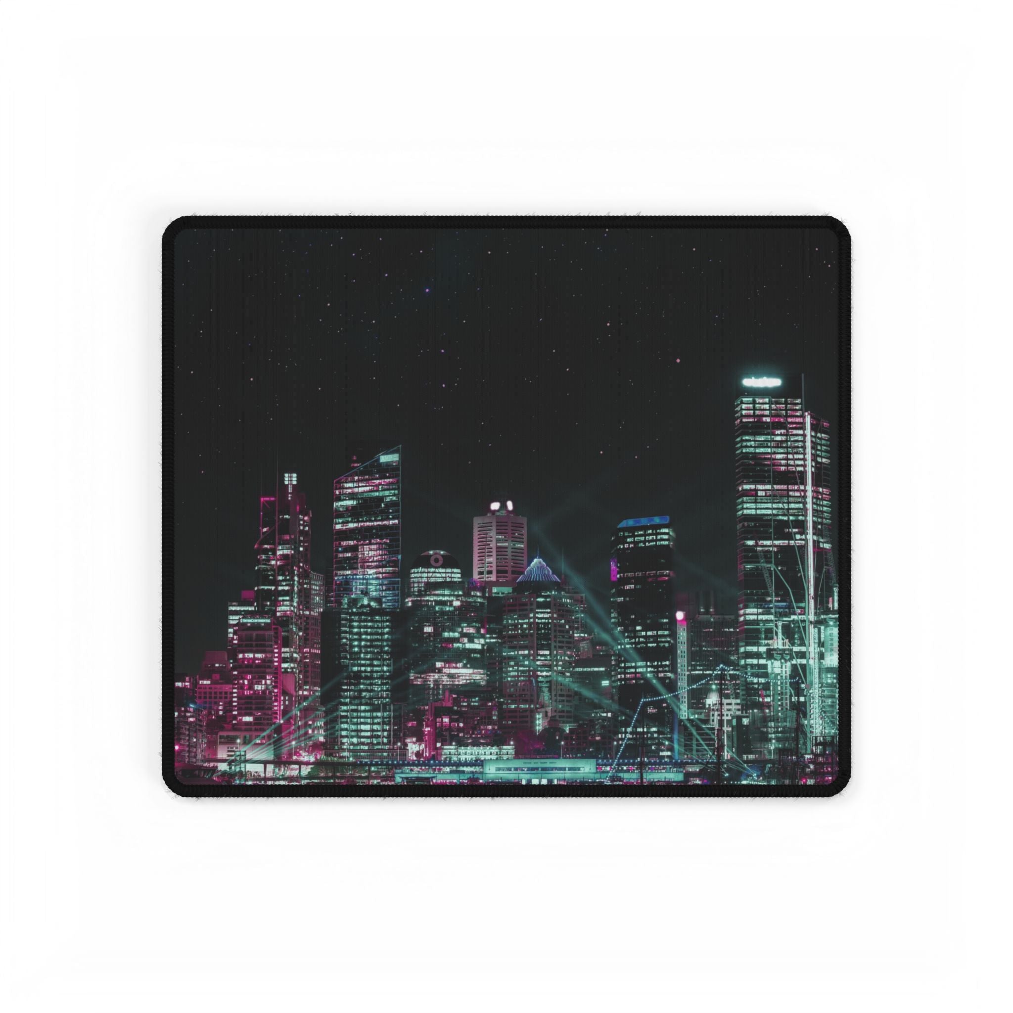 Cyberpunk Harbor Buildings Neon Gaming Desk Mat