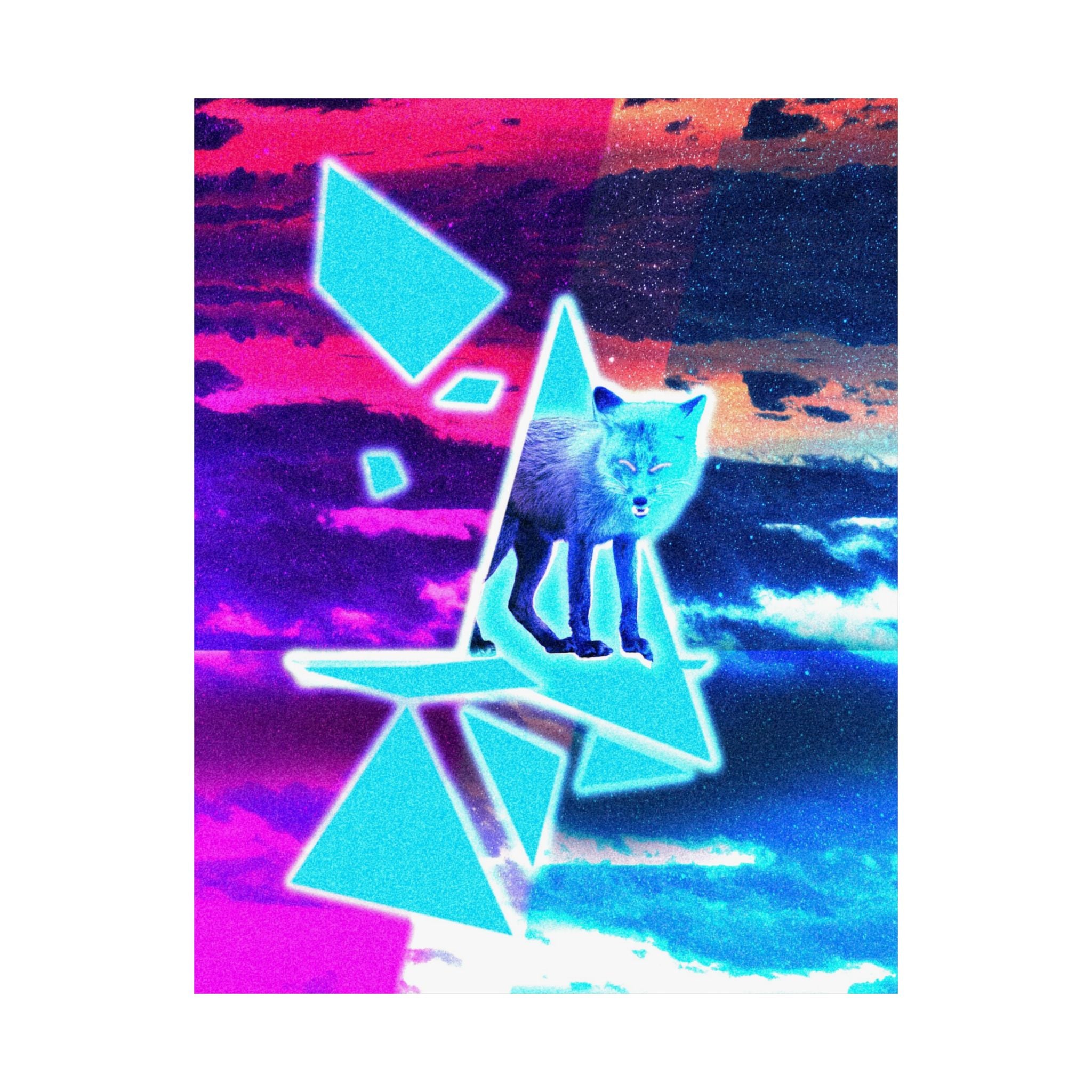 Blue Fox in Space Poster - Celestial Animal Art Print