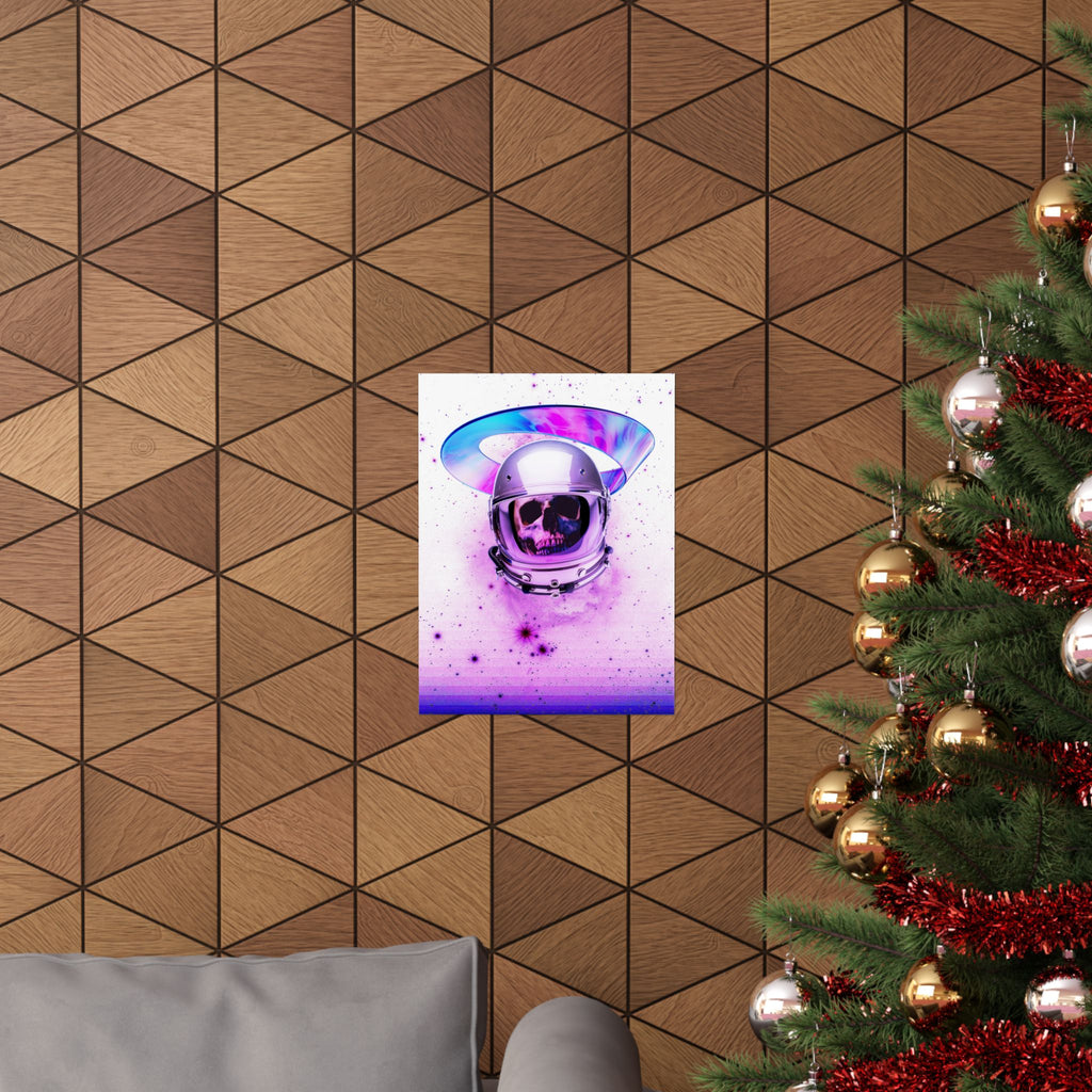Astronaut Skeleton Skull Poster Print - Neon Space Skull Art
