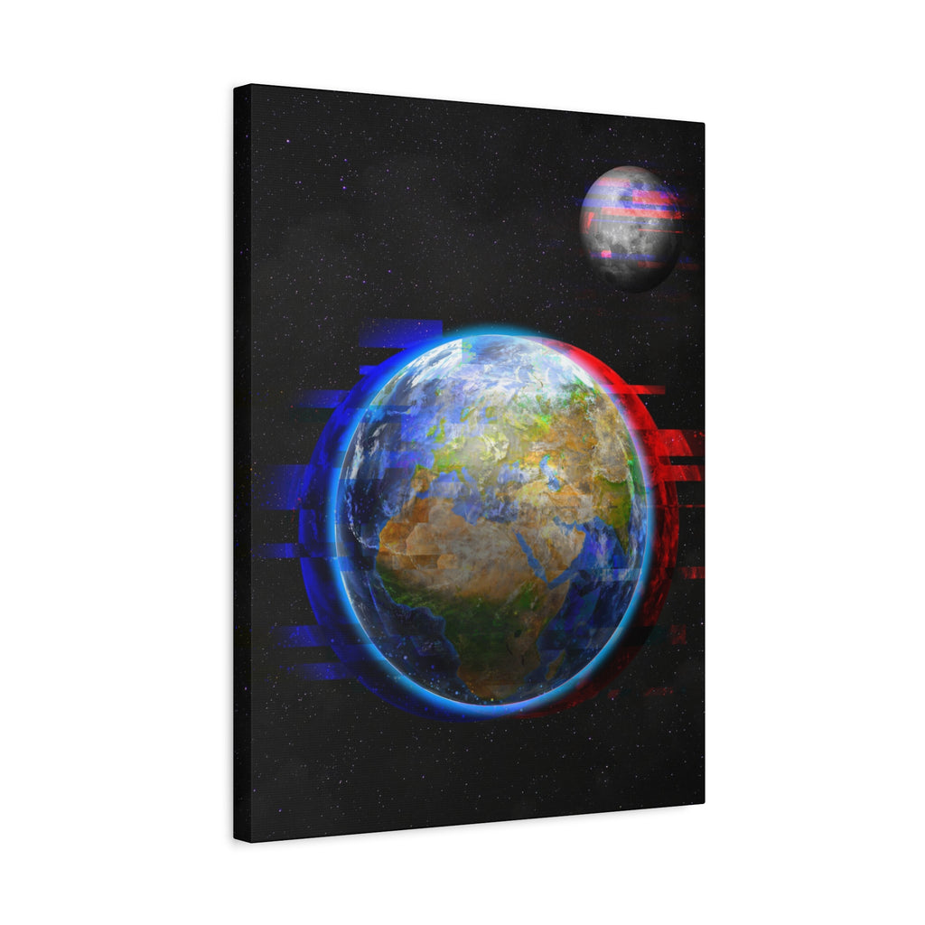 Earth Glitched Canvas Wall Art - Digital Glitch Futuristic World