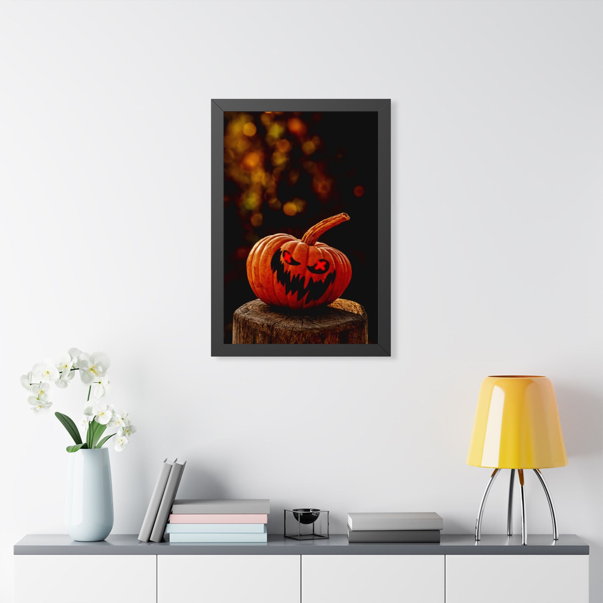 Spooky Pumpkin Framed Vertical Poster - Halloween Decor for Home & Office - Premium Quality Print