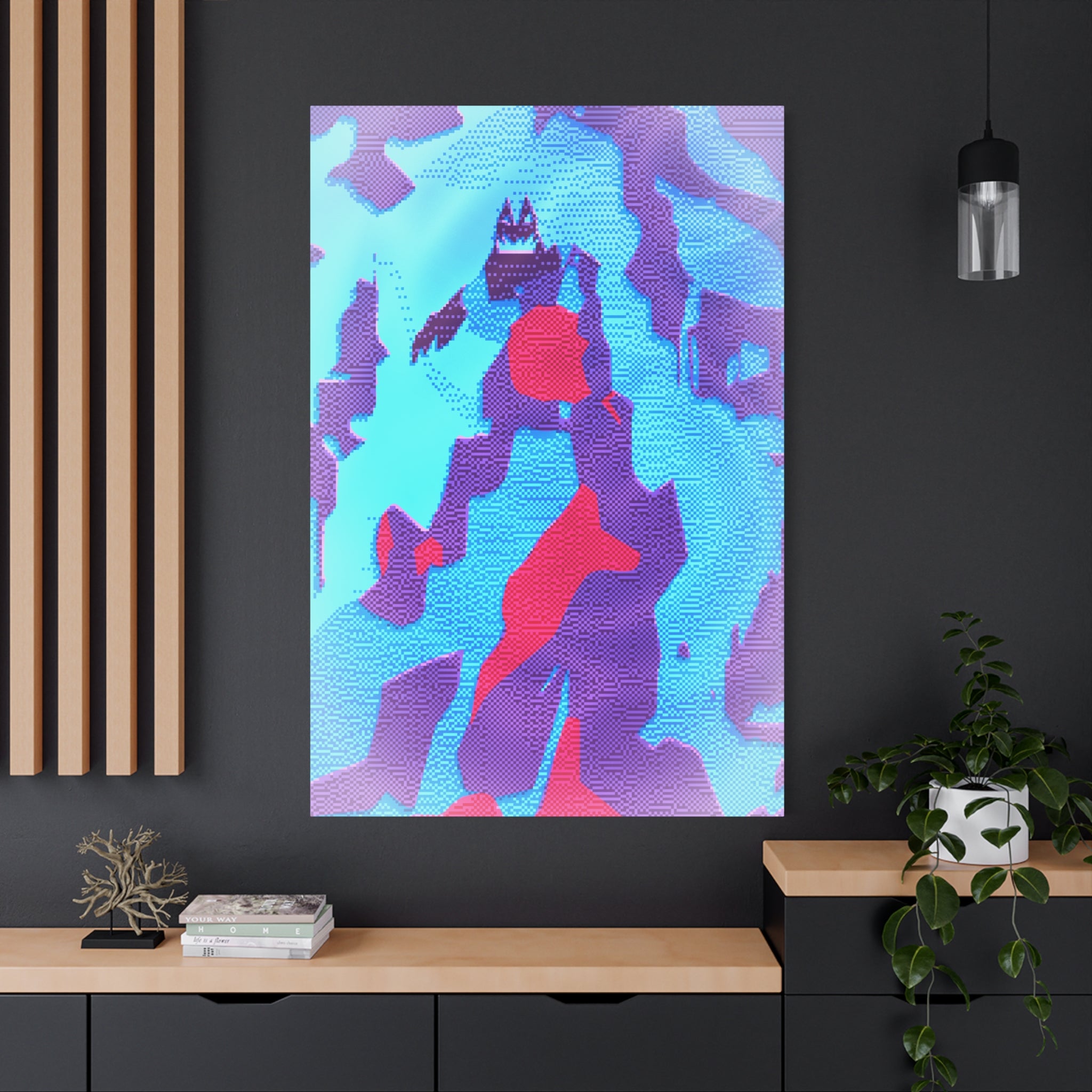 Retro Ice Cave Canvas Wall Art - Cool-Toned Glitch Winter Decor