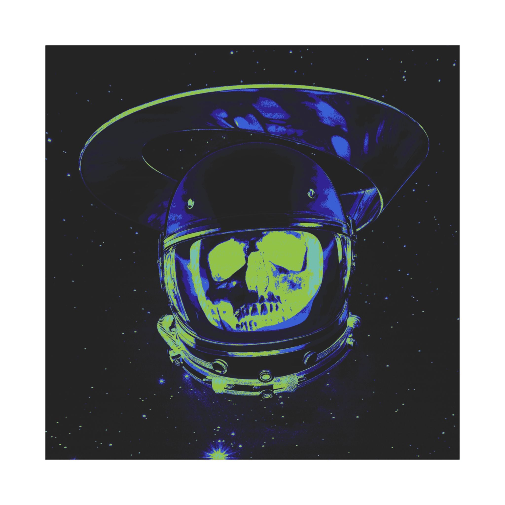 The Void of Space Matte Vertical Poste - Neon Skull Astronaut Art Print
