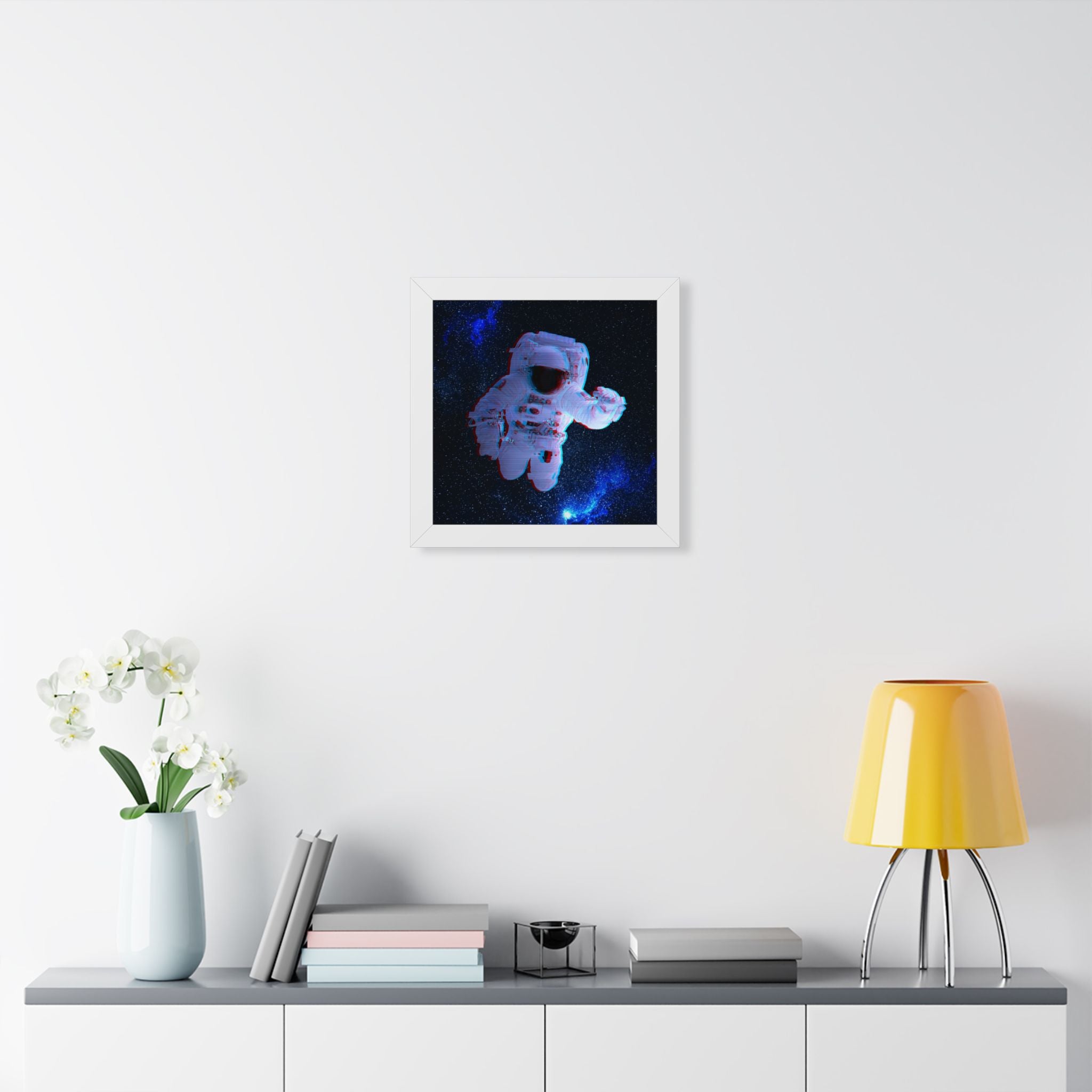 Scanline Spaceman Framed Poster - Retro CRT Astronaut Wall Art