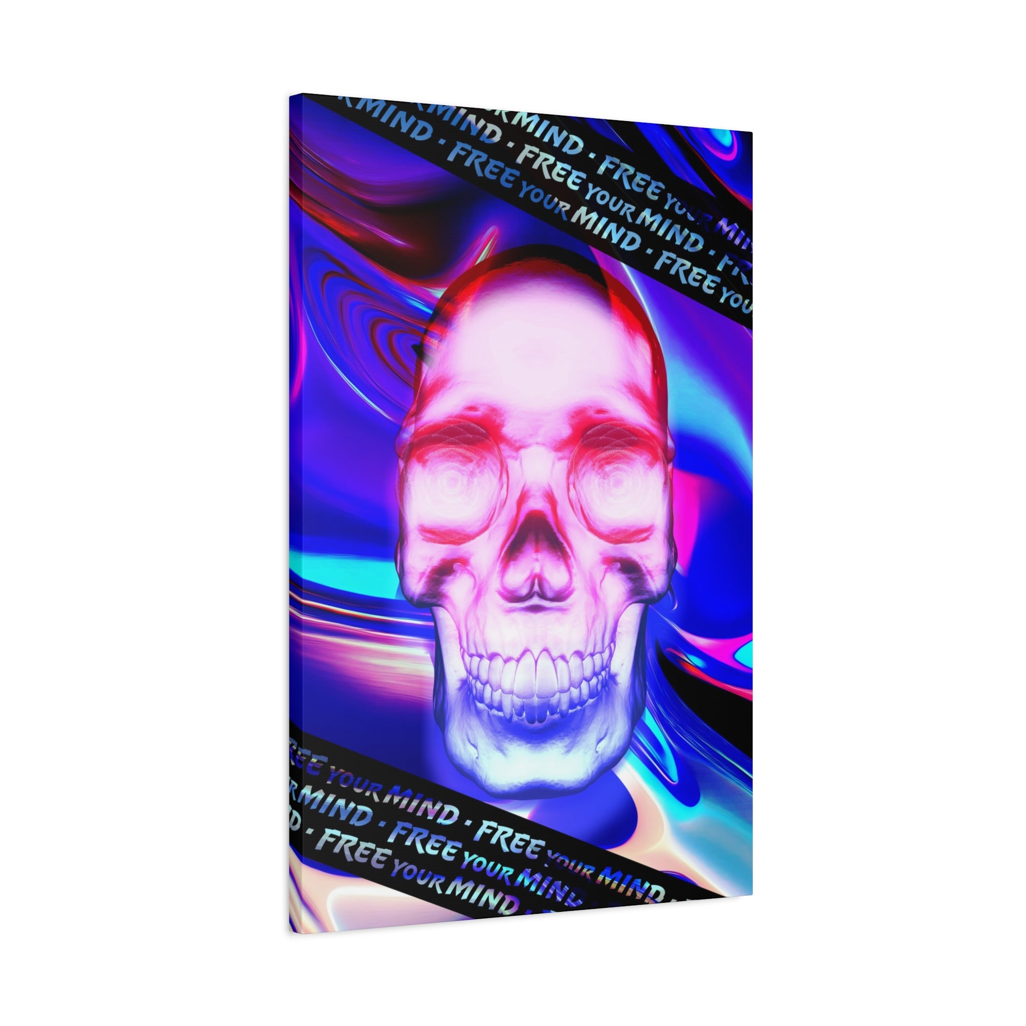 Free Your Mind Canvas Wall Art - Psychedelic Skull Portrait Decor