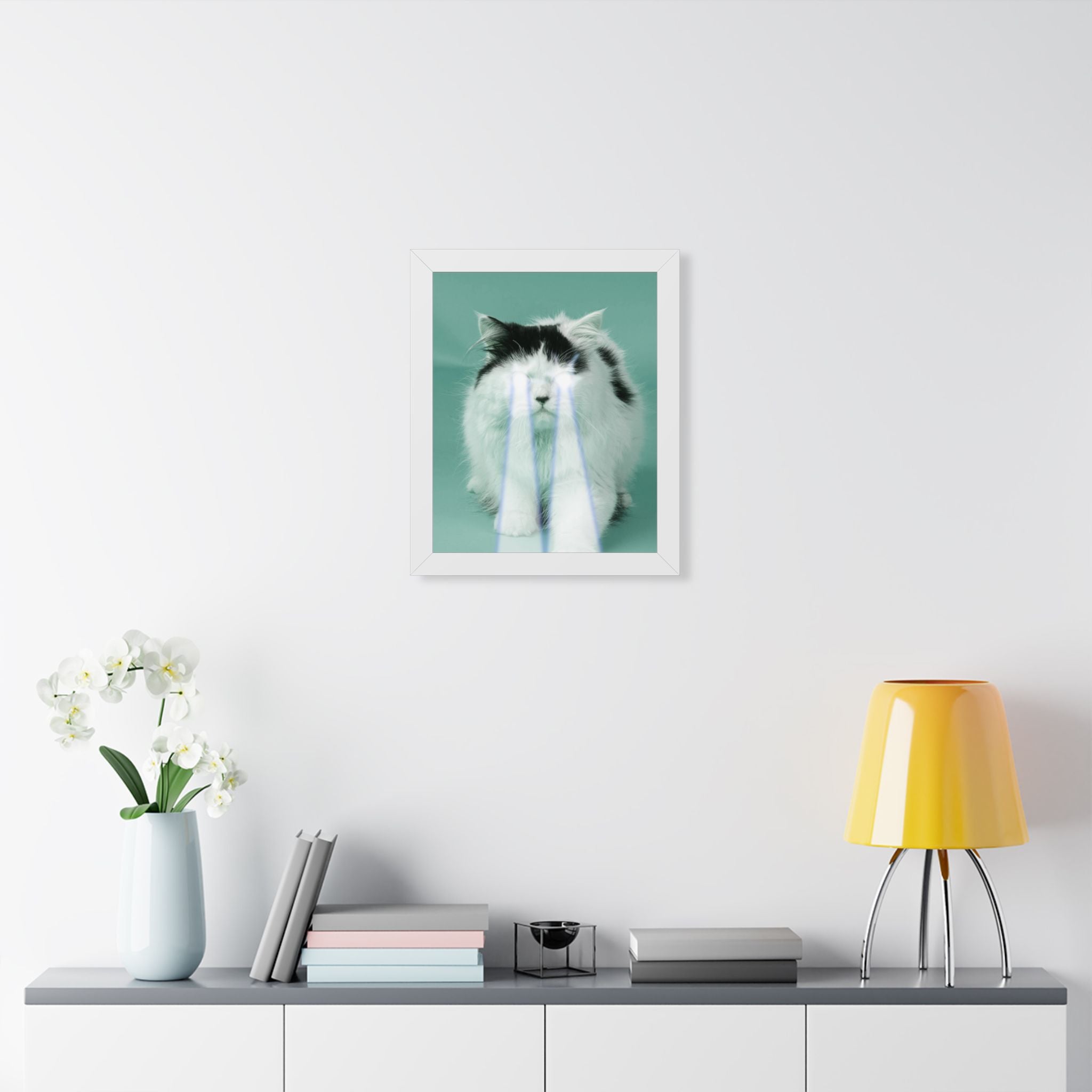 Laser Cat Framed Poster - Funny Sci-Fi Space Feline Wall Art